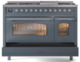 Nostalgie II 48 Inch Dual Fuel Liquid Propane Freestanding Range in Blue Grey with Chrome Trim