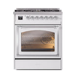 ILVE UN30NMPWHC Nostalgie II Noblesse 30 inch Dual Fuel Range (Natural Gas, Triple Glass Door, White, Chrome)