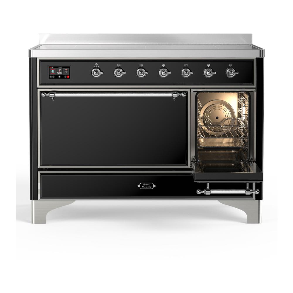 ILVE UMIB48QNR3BKC Majestic III 48 inch Induction Range with 6 Elements, 5.02 cu. ft. Total Oven Capacity (Solid Door, Glossy Black, Chrome)