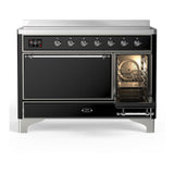 ILVE UMIB48QNR3BKC Majestic III 48 inch Induction Range with 6 Elements, 5.02 cu. ft. Total Oven Capacity (Solid Door, Glossy Black, Chrome)