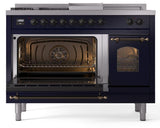 Nostalgie II 48 Inch Dual Fuel Natural Gas Freestanding Range in Blue with Bronze Trim