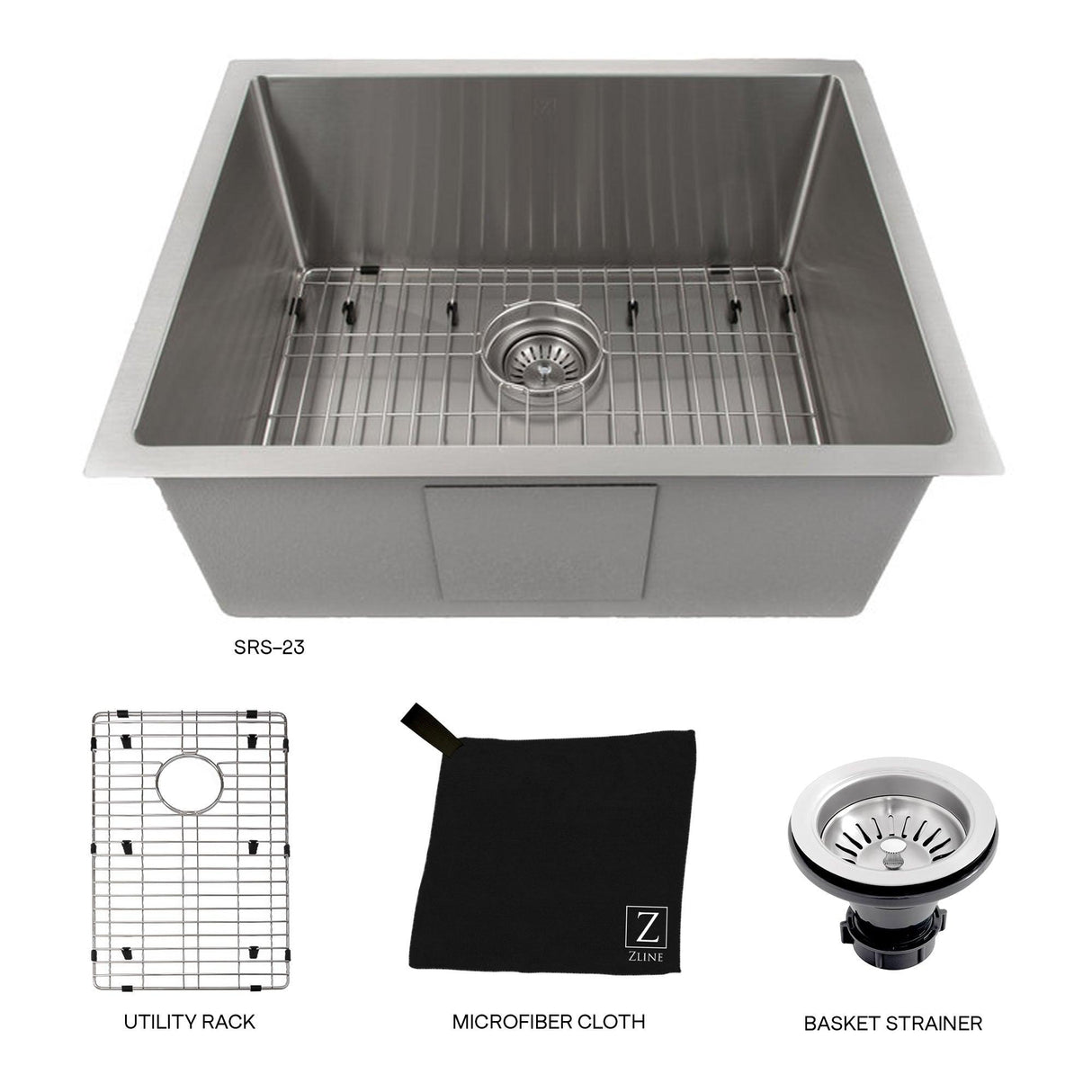 ZLINE 23 in. Meribel Undermount Single Bowl Stainless Steel Kitchen Sink with Bottom Grid (SRS-23)