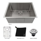 ZLINE 23 in. Meribel Undermount Single Bowl Stainless Steel Kitchen Sink with Bottom Grid (SRS-23)
