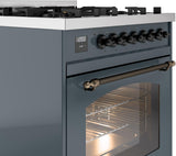 Nostalgie II 30 Inch Dual Fuel Natural Gas Freestanding Range in Blue Grey with Bronze Trim