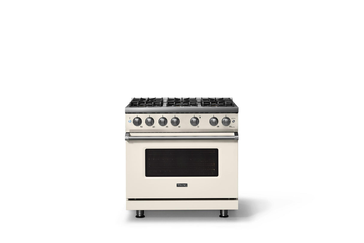 36"W. Sealed Burner Gas Range (Burner: 6b, Finish: Pure White, Trim: Polished Chrome, Fuel: Natural Gas)