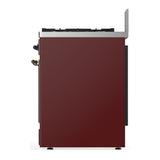 ILVE UM30NR3BUB Majestic III 30 inch Dual Fuel Range with 5 Black Brass Burners, Dual Function Burner up to 25,000 BTU (Natural Gas, Triple Glass Door, Burgundy, Burnished)