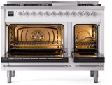 Nostalgie II 48 Inch Dual Fuel Natural Gas Freestanding Range in White with Chrome Trim