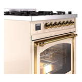 ILVE UN30NMPAWGLP Nostalgie II Noblesse 30 inch Dual Fuel Range (Liquid Propane, Triple Glass Door, Antique White, Brass)