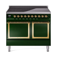 ILVE UNDI406QNMPEGG Nostalgie II Noblesse 40 inch Induction Range (Solid Door, Emerald Green, Brass)