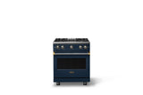 30"W. Sealed Burner Gas Range (Finish: Slate Blue, Trim: Brushed Brass, Fuel: Propane)
