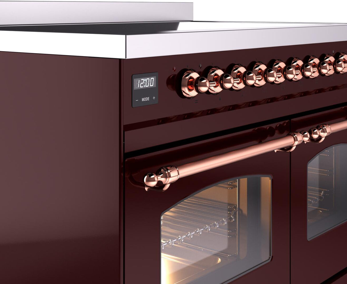 Nostalgie II 40 Inch Electric Freestanding Range in Burgundy with Copper Trim