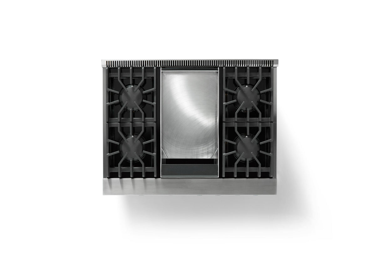36"W. Dual Fuel Range (Burner: 6b, Finish: Onyx, Trim: Polished Chrome, Fuel: Propane)
