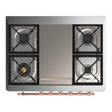 ILVE UM36FQNR3MBP Majestic III 36 inch Dual Fuel Range with 6 Black Brass Burners and Griddle, Dual Function Burner up to 25,000 BTU (Solid Door, Midnight Blue, Copper, Natural Gas)