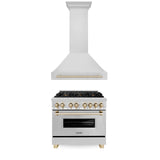 ZLINE 36" Autograph Edition Kitchen Package with Stainless Steel Dual Fuel Range and Range Hood with Polished Gold Accents (2AKP-RARH36-G)