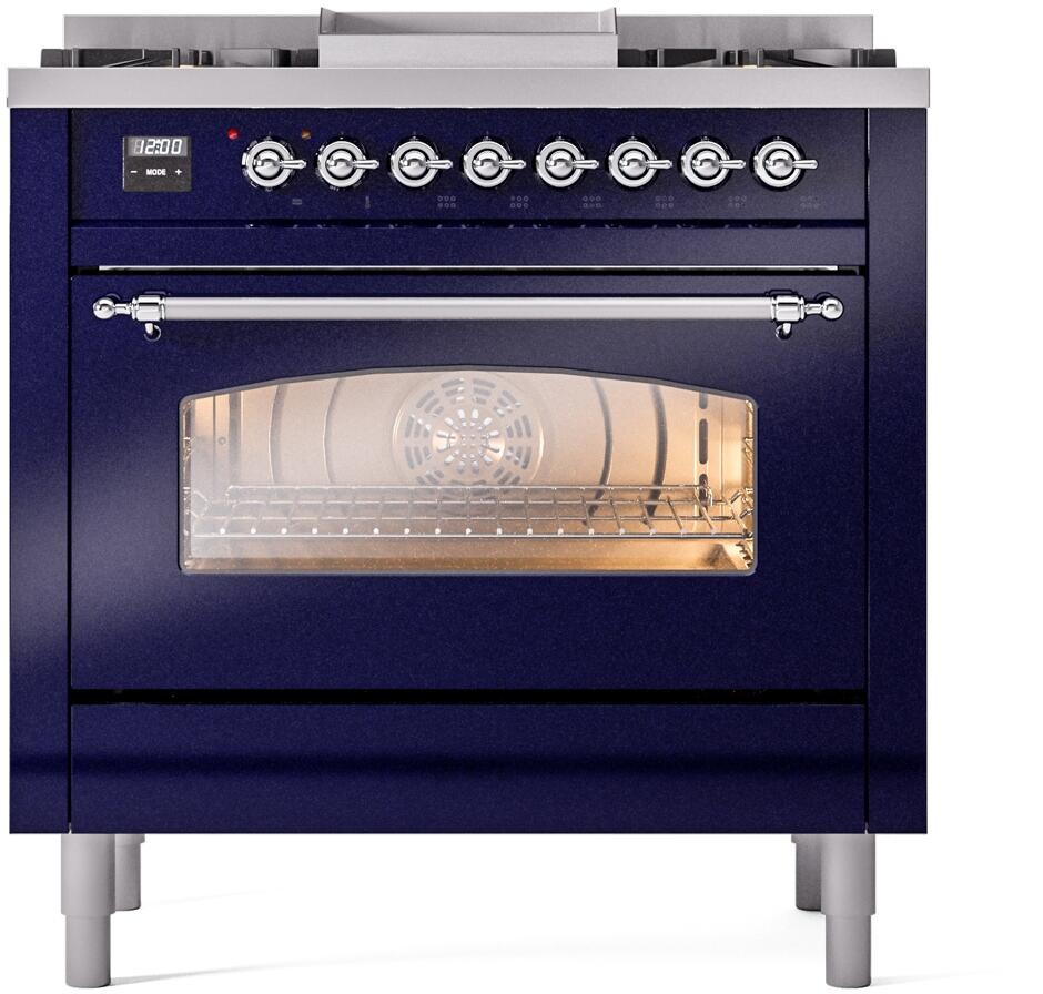Nostalgie II 36 Inch Dual Fuel Liquid Propane Freestanding Range in Blue with Chrome Trim