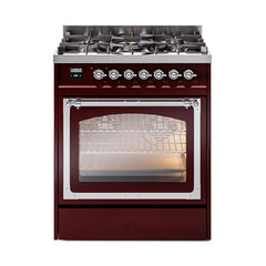 ILVE UN30NMPBUC Nostalgie II Noblesse 30 inch Dual Fuel Range (Natural Gas, Triple Glass Door, Burgundy, Chrome)