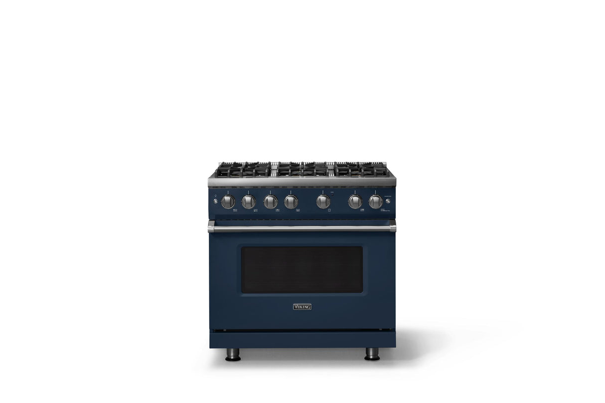 36"W. Sealed Burner Gas Range (Burner: 6b, Finish: Slate Blue, Trim: Polished Chrome, Fuel: Natural Gas)