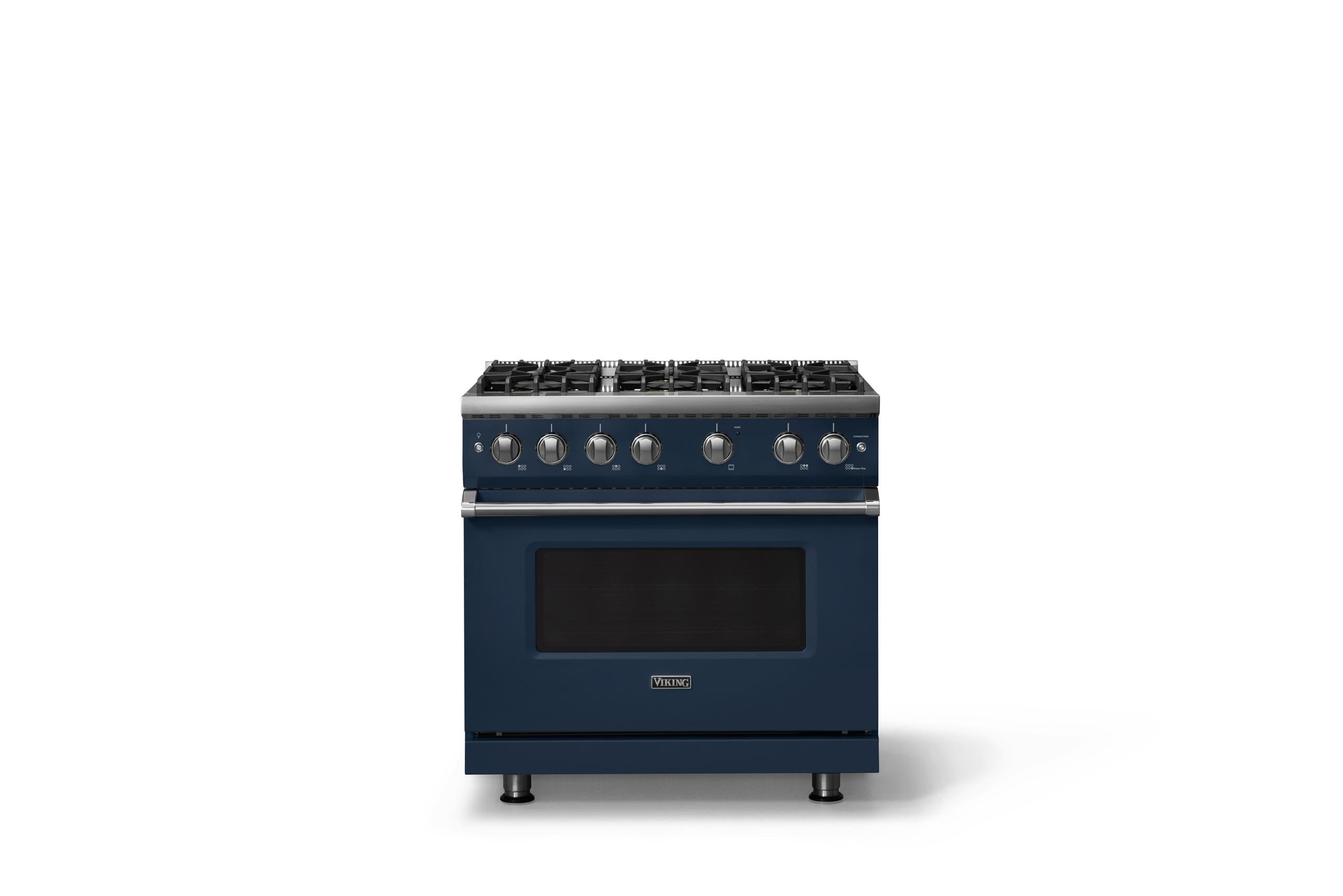 36"W. Sealed Burner Gas Range (Burner: 6b, Finish: Slate Blue, Trim: Polished Chrome, Fuel: Natural Gas)