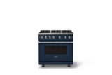 36"W. Sealed Burner Gas Range (Burner: 6b, Finish: Slate Blue, Trim: Polished Chrome, Fuel: Propane)