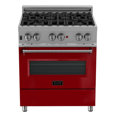 ZLINE 30 in. 4.0 cu. ft. Dual Fuel Range with Gas Stove and Electric Oven in All DuraSnow Stainless Steel with Color Door Options (RAS-SN-30) [Color: Red Matte]