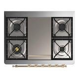 ILVE UM36FQNR3EGGLP Majestic III 36 inch Dual Fuel Range with 6 Black Brass Burners and Griddle, Dual Function Burner up to 25,000 BTU (Solid Door, Emerald Green, Brass, Liquid Propane)