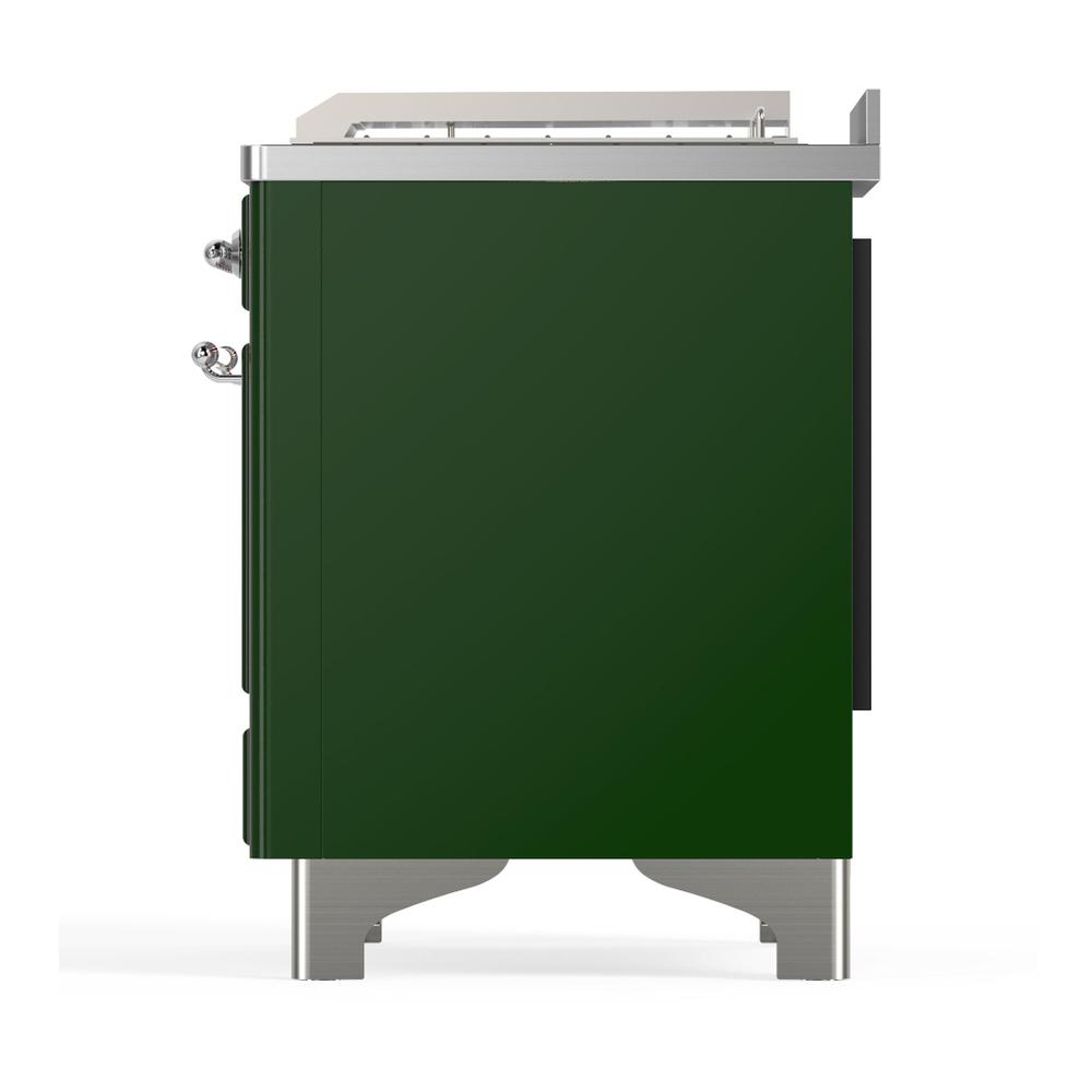 ILVE UM48FSNR3EGCLP Majestic III 48 inch Dual Fuel Range with 5 Black Brass Burners, Griddle and French Top, Dual Function Burner up to 25,000 BTU (Liquid Propane, Triple Glass Door, Emerald Green, Chrome)