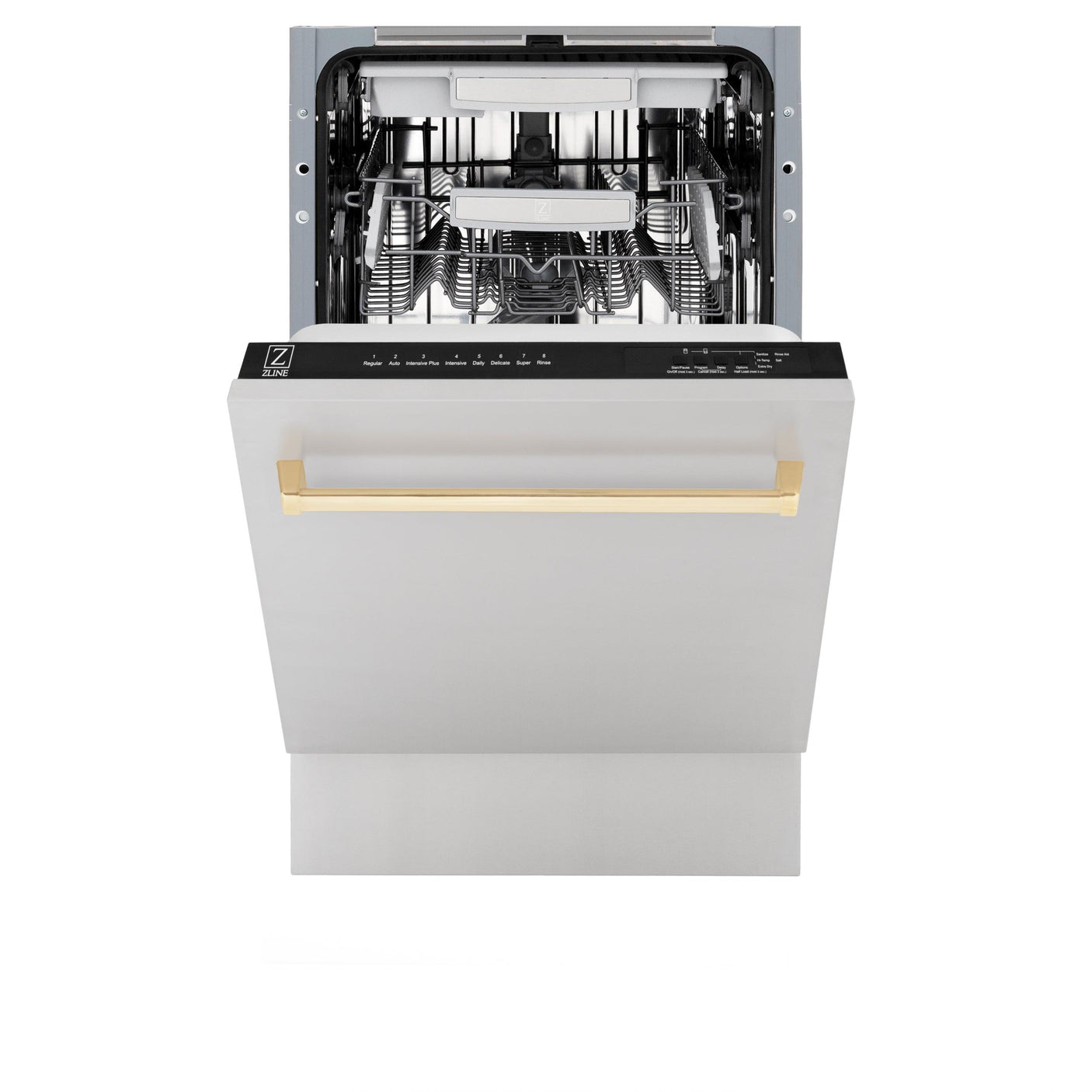 ZLINE Autograph Edition 18 Compact 3rd Rack Top Control Dishwasher in Stainless Steel with Accent Handle, 51dBa (DWVZ-304-18) [Color: Gold]