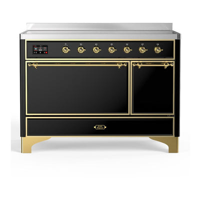 ILVE UMIB48QNR3BKG Majestic III 48 inch Induction Range with 6 Elements, 5.02 cu. ft. Total Oven Capacity (Solid Door, Glossy Black, Brass)