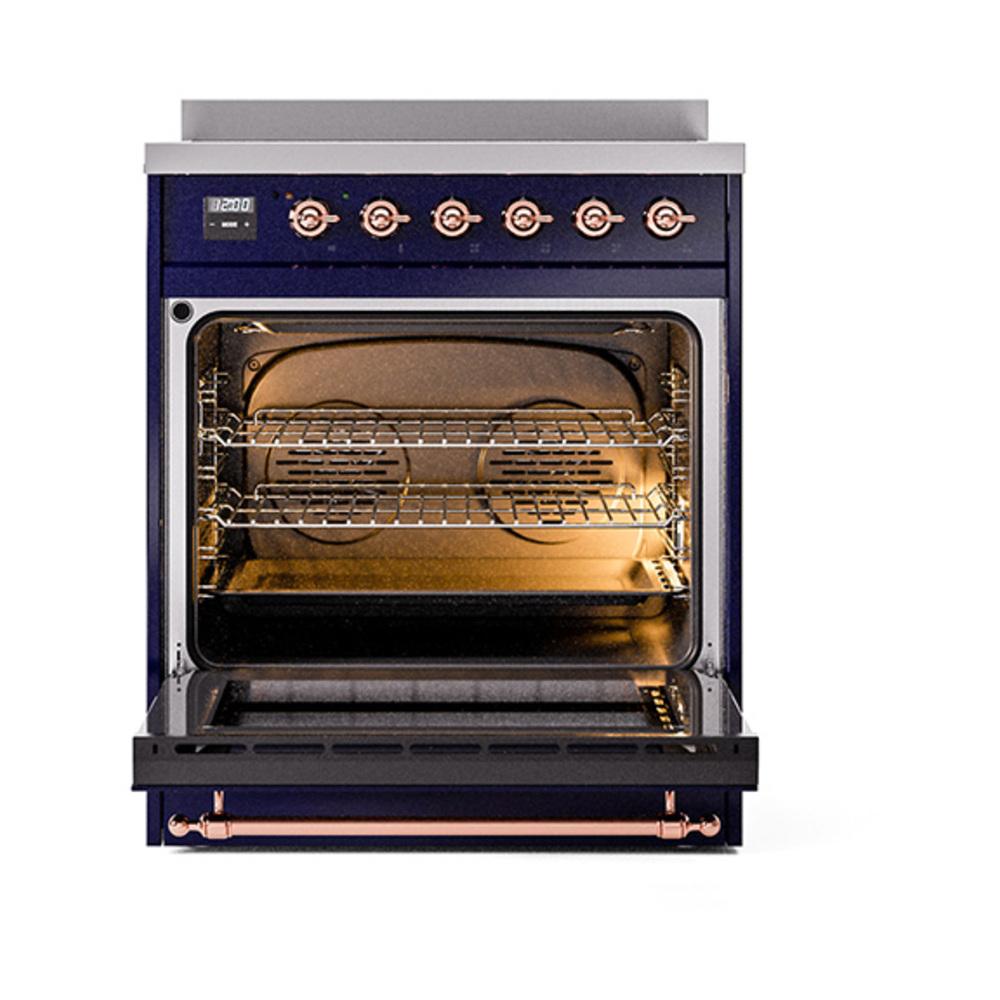 ILVE UNI304NMPMBP Nostalgie II Noblesse 30 inch Induction Range (Triple Glass Door, Midnight Blue, Copper)