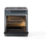 ILVE UN30QNMPBGBLP Nostalgie II Noblesse 30 inch Dual Fuel Range (Liquid Propane, Solid Door, Blue Grey, Burnished)