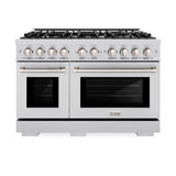 ZLINE 48 in. 6.7 cu. ft. Select Double Oven Dual Fuel Range with 8 Burner Gas Cooktop in DuraSnow' Stainless Steel (HDRS-48)