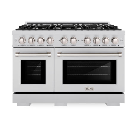 ZLINE 48 in. 6.7 cu. ft. Select Double Oven Dual Fuel Range with 8 Burner Gas Cooktop in DuraSnow' Stainless Steel (HDRS-48)