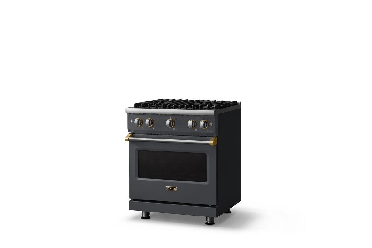 30"W. Sealed Burner Gas Range (Finish: Cast Black, Trim: Brushed Brass, Fuel: Natural Gas)