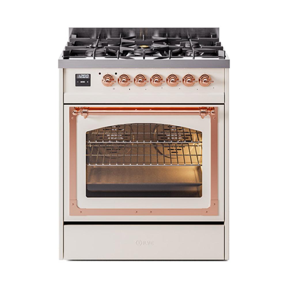 ILVE UN30NMPAWP Nostalgie II Noblesse 30 inch Dual Fuel Range (Natural Gas, Triple Glass Door, Antique White, Copper)