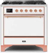 Majestic II 36 Inch Dual Fuel Natural Gas Freestanding Range in White with Copper Trim