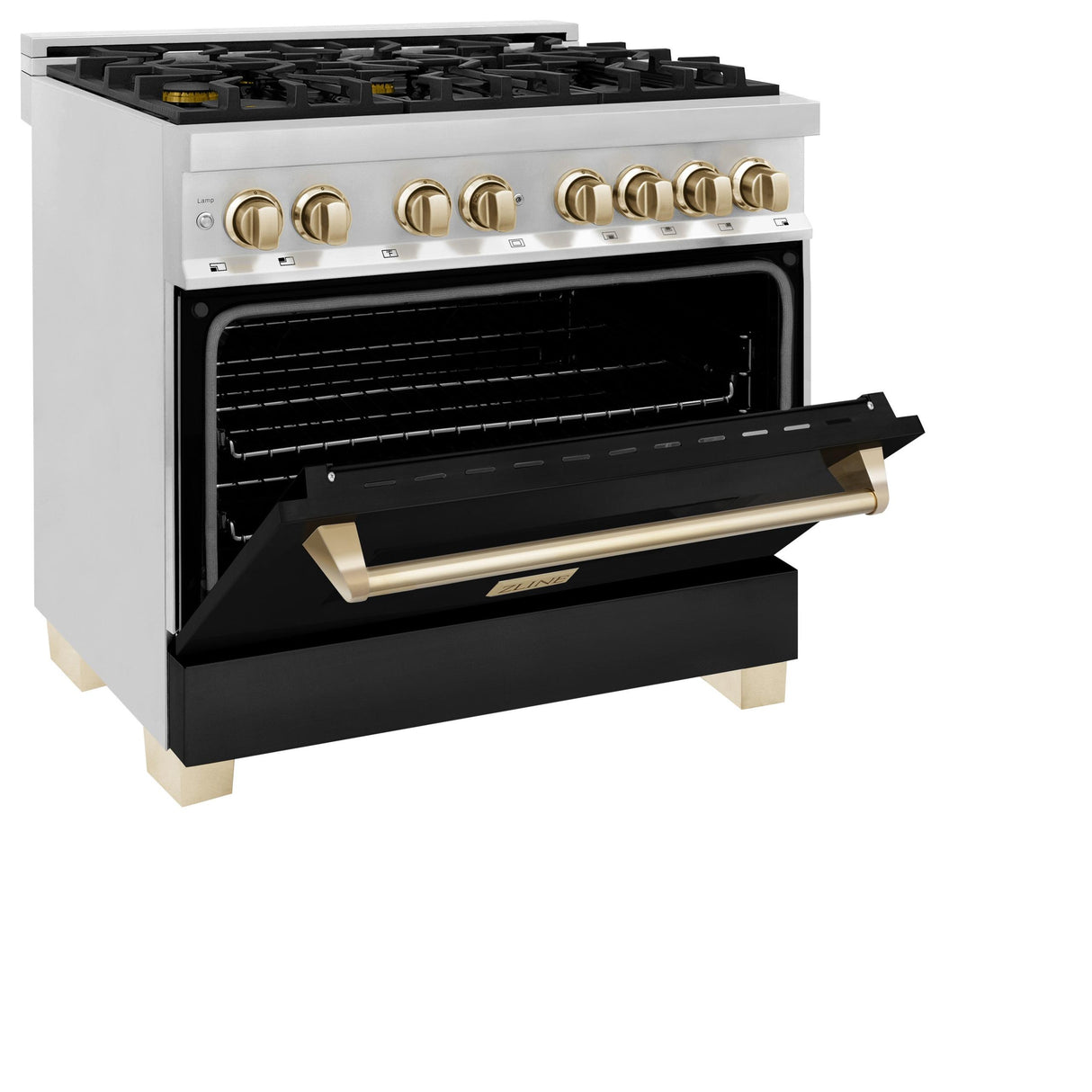 ZLINE Autograph Edition 36" 4.6 cu. ft. Dual Fuel Range with Gas Stove and Electric Oven in Stainless Steel with Black Matte Door and Polished Gold Accents (RAZ-BLM-36-G)