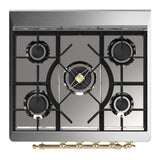 ILVE UM30NR3AWGLP Majestic III 30 inch Dual Fuel Range with 5 Black Brass Burners, Dual Function Burner up to 25,000 BTU (Liquid Propane, Triple Glass Door, Antique White, Brass)
