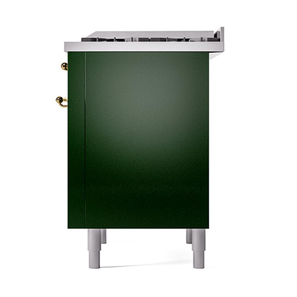 ILVE UN36FQNMPEGG Nostalgie II Noblesse 36 inch Dual Fuel Range (Natural Gas, Solid Door, Emerald Green, Brass)