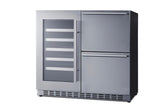 36" Wide Combination Wine Cellar & 2-drawer Refrigerator, ADA Compliant