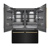ZLINE Autograph Edition 60 in. 32.2 cu. ft. French Door Built-In Bottom Freezer Refrigerator with Water Dispenser and Ice Maker in Black Stainless Steel with Graphite Gray Interior and Polished Gold Accents (GRBIVZ-BS-60-G)