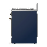ILVE UM30QNR3MBBLP Majestic III 30 inch Dual Fuel Range with 5 Black Brass Burners, Dual Function Burner up to 25,000 BTU (Liquid Propane, Solid Door, Midnight Blue, Burnished)
