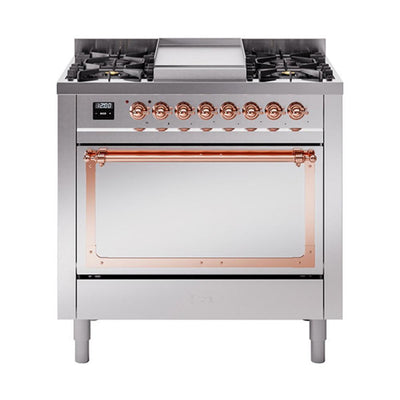 ILVE UN36FQNMPSSP Nostalgie II Noblesse 36 inch Dual Fuel Range (Natural Gas, Solid Door, Stainless Steel, Copper)