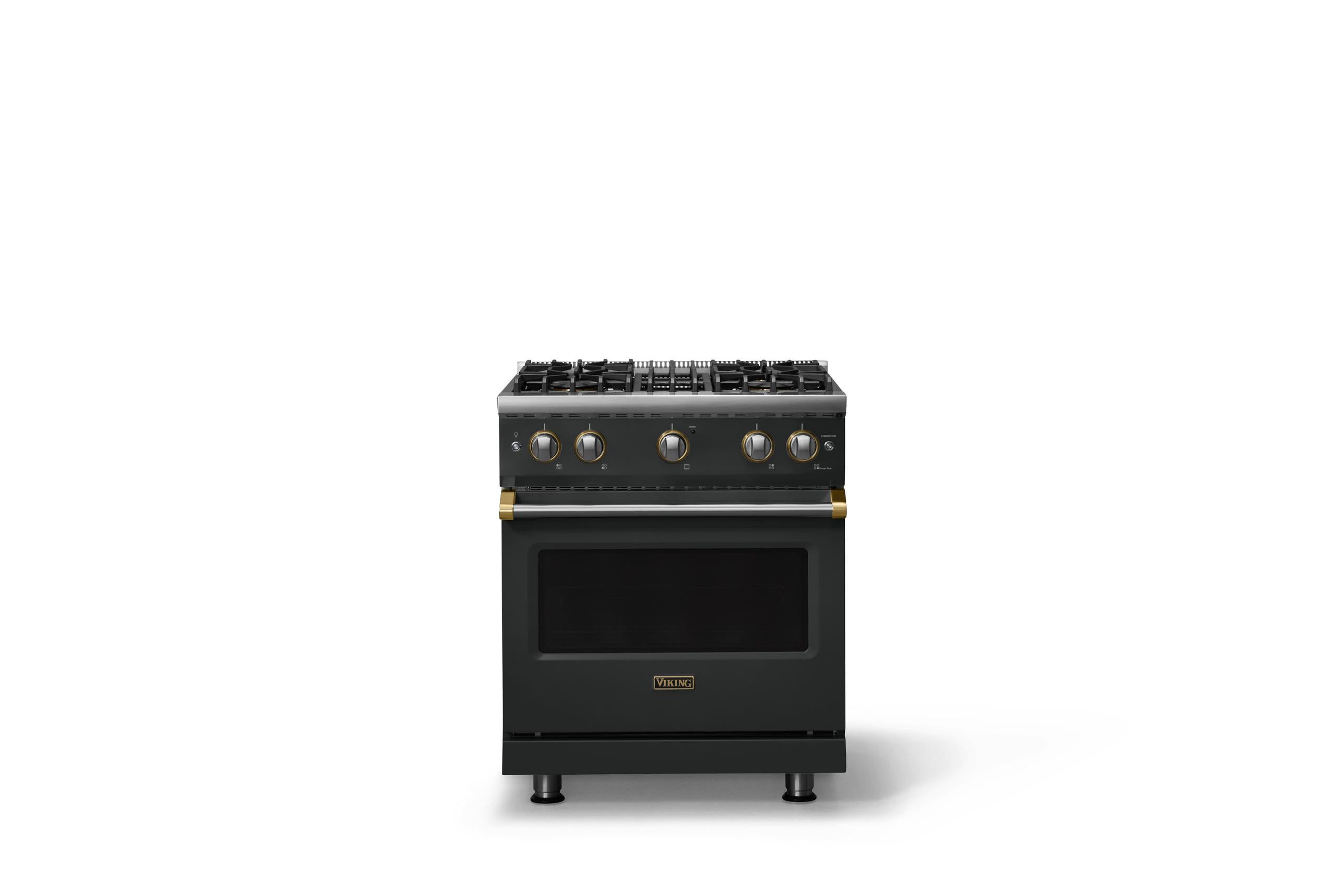 30"W. Sealed Burner Gas Range (Finish: Antique Bronze, Trim: Brushed Brass, Fuel: Natural Gas)