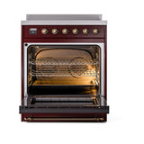 ILVE UNI304QNMPBUB Nostalgie II Noblesse 30 inch Induction Range (Solid Door, Burgundy, Burnished)