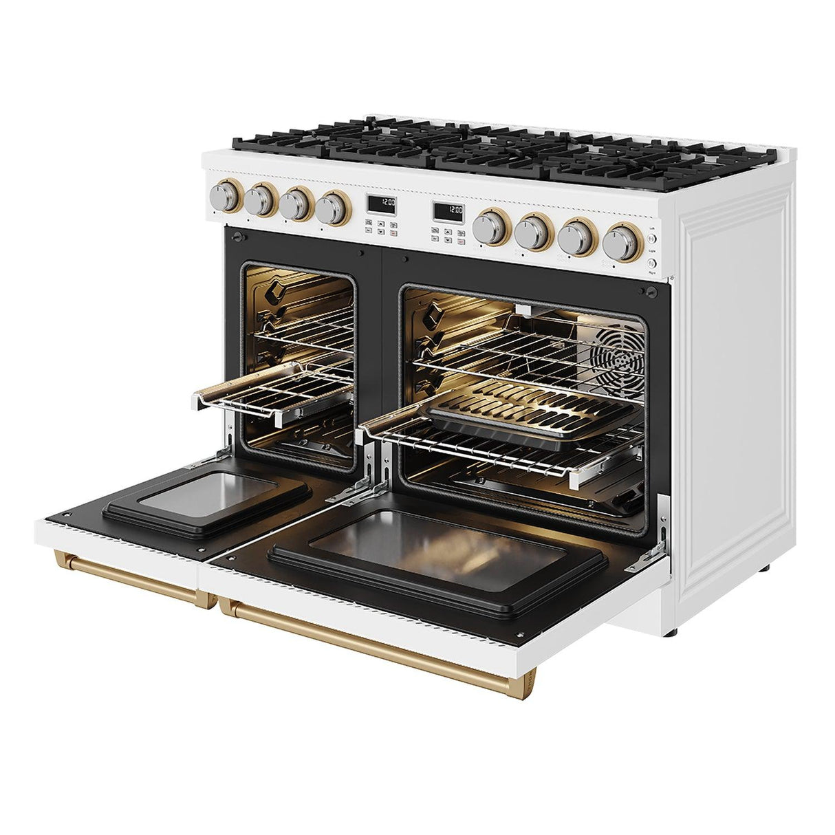 48 Inch Contemporary Professional Gas Range In White/bronze