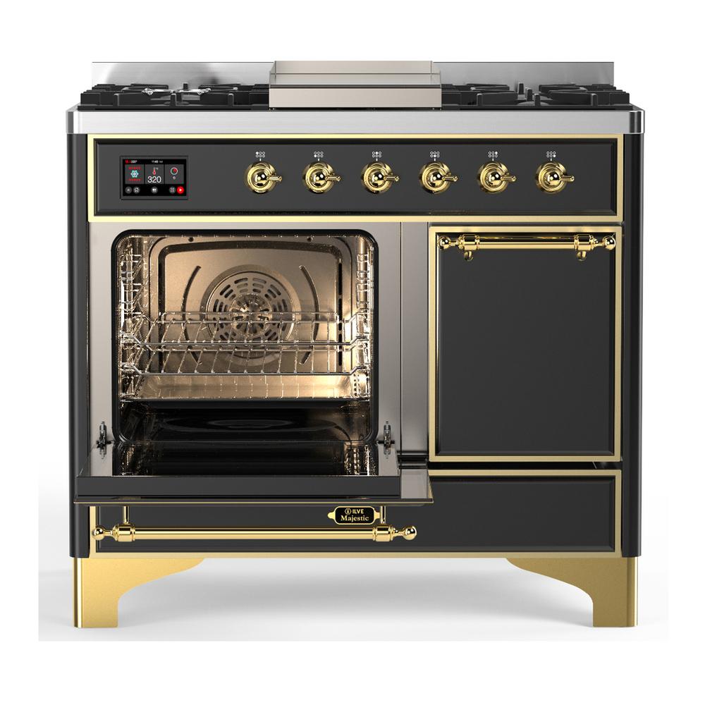 ILVE UMD40FQNR3MGG Majestic III 40 inch Dual Fuel Range with 6 Burners and Griddle, Dual Function Burner up to 25,000 BTU (Natural Gas, Solid Door, Graphite Matte, Brass)