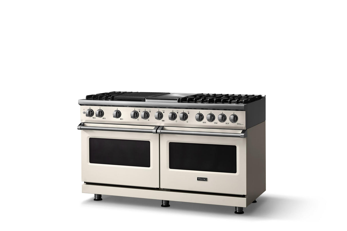 60"W.Dual Fuel Range (Finish: Pure White, Trim: Polished Chrome, Fuel: Natural Gas)