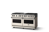 60"W.Dual Fuel Range (Finish: Pure White, Trim: Polished Chrome, Fuel: Natural Gas)