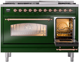 Nostalgie II 48 Inch Dual Fuel Natural Gas Freestanding Range in Emerald Green with Copper Trim
