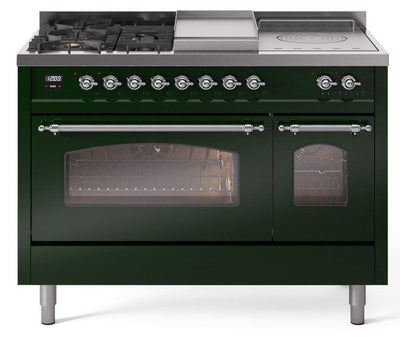 Nostalgie II 48 Inch Dual Fuel Liquid Propane Freestanding Range in Emerald Green with Chrome Trim